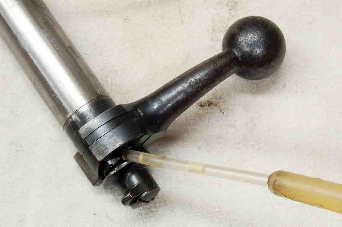 Since the speed-lock firing pin moves so little, a couple of drops of oil placed as shown are sufficient without disassembly.